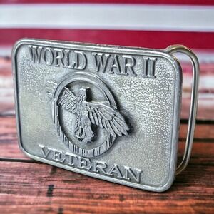 Vintage Siskiyou Buckle Co. Pewter Belt Buckle World War II Veteran